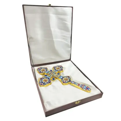 Altar / Blessing Cross, red enamel and gold with stones - Image 4