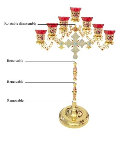 Seven Branch Stand, Table Top - gold plated with stones - Image 5