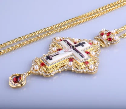 Pectoral Cross, Celtic Vine with Pearls, Red Stones - Image 2
