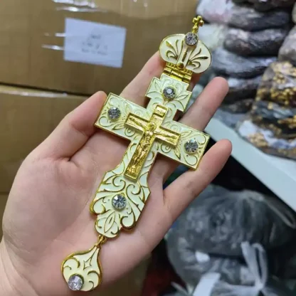 Pectoral Cross, White Enamel and White Stone - Image 2