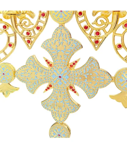 Seven Branch Stand, Table Top - gold plated with stones - Image 2