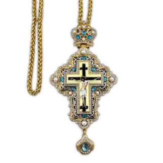 Pectoral Cross, Celtic Vine with Pearls, Blue Stones