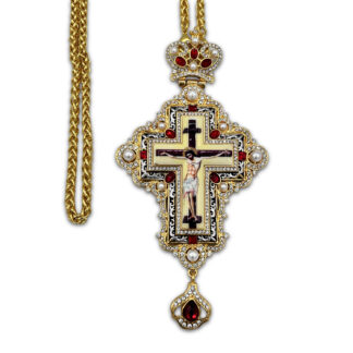 Pectoral Cross, Celtic Vine with Pearls, Red Stones