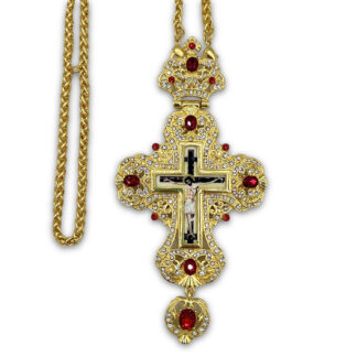 Heavenly Blossom Filigree Pectoral Cross, Red Stones