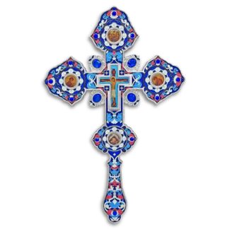 Altar / Blessing Cross, blue enamel and silver with stones