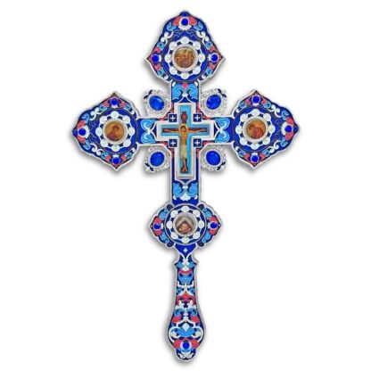 Altar / Blessing Cross, blue enamel and silver with stones