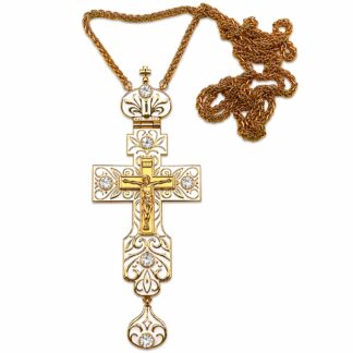 Bright Resurrection Pectoral Cross, White Enamel and White Stone