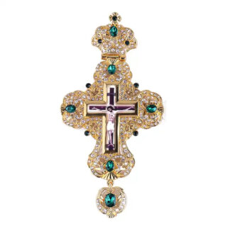 Heavenly Blossom Filigree Pectoral Cross, Green Stones