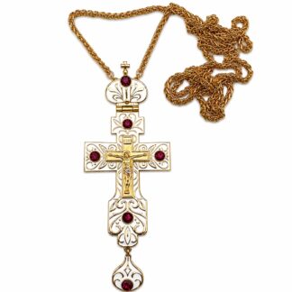 Bright Resurrection Pectoral Cross, White Enamel and Red Stone