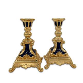 Gold Candle Stick Set, Blue Enamel