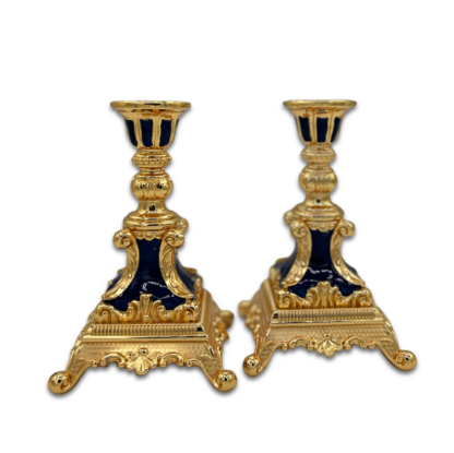 Gold Candle Stick Set, Blue Enamel