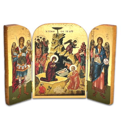 Folding Icon (triptych) with gold leaf - Large - Nativity