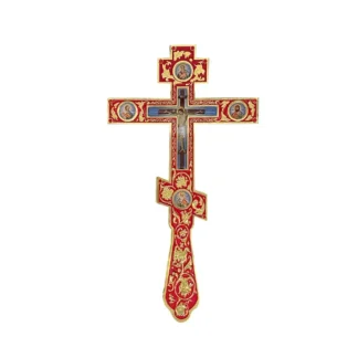 Altar / Blessing Cross, Red Enamel with gold, Medium