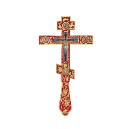 Altar / Blessing Cross, Red Enamel with gold, Medium