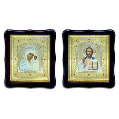 Christ and Mary icon set framed in kiot #1