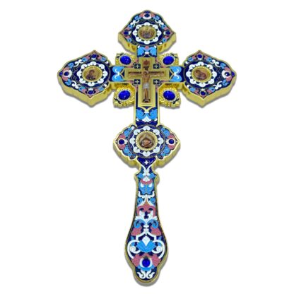 Altar / Blessing Cross, blue enamel and gold with stones - Image 2