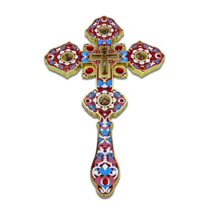 Altar / Blessing Cross, red enamel and gold with stones - Image 2