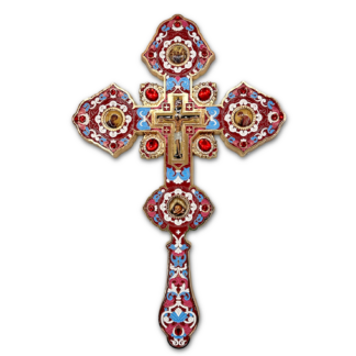 Altar / Blessing Cross, red enamel and gold with stones