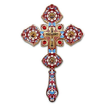 Altar / Blessing Cross, red enamel and gold with stones