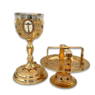 Chalice Kit with Gold Filigree and Red Stones 1L - Gold Plated, Sterling Silver Cup