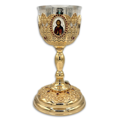 Chalice Kit with Gold Filigree and Red Stones 1L - Gold Plated, Sterling Silver Cup - Image 2