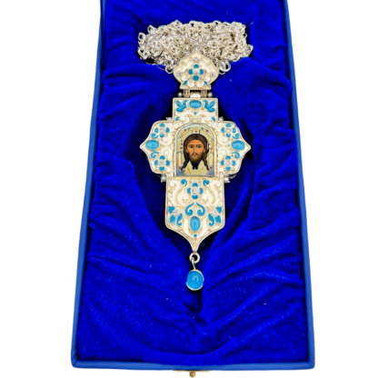Pectoral Cross with Blue and White Enamel and Blue Stones - Image 2