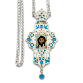 Pectoral Cross with Blue and White Enamel and Blue Stones