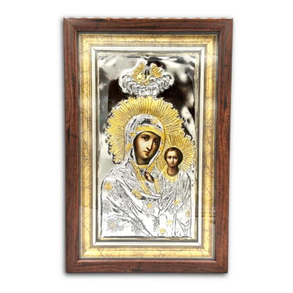 Sitka Mother of God with Silver Riza and Frame - Large