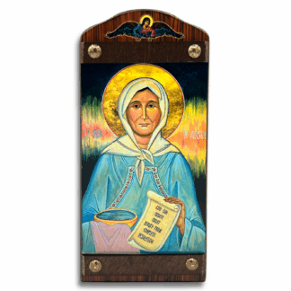 Matushka Olga Icon on Wood Plank, Blue