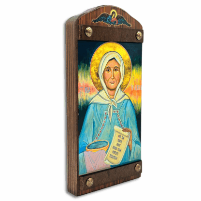 Matushka Olga Icon on Wood Plank, Blue - Image 2