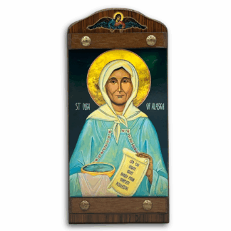 Matushka Olga Icon on Wood Plank, Blue