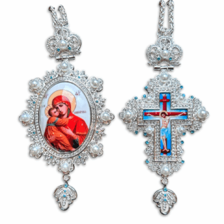 Kazan Panagia and Cross Set – Silver with Pearls and Turquoise Gemstones