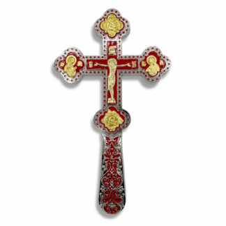Altar / Blessing Cross, silver with red enamel and gold accents