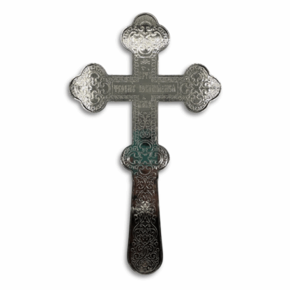 Altar / Blessing Cross, gold with red enamel and silver accents - Image 2