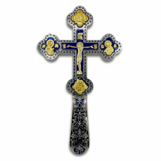 Altar / Blessing Cross, silver with blue enamel and gold accents