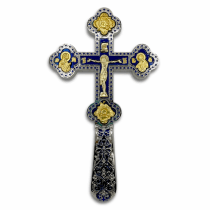Altar / Blessing Cross, silver with blue enamel and gold accents
