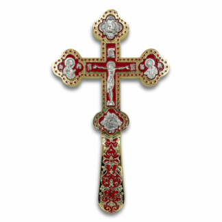 Altar / Blessing Cross, gold with red enamel and silver accents