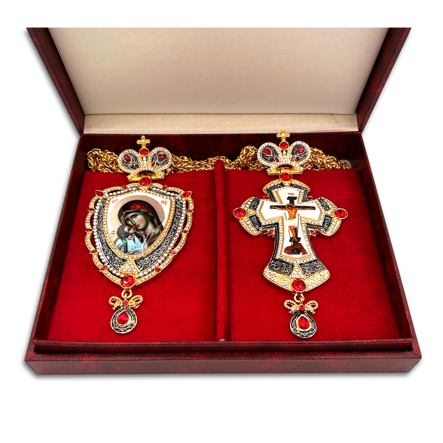 Tender Embrace Panagia Set, Two Tone Red Stone - Image 2