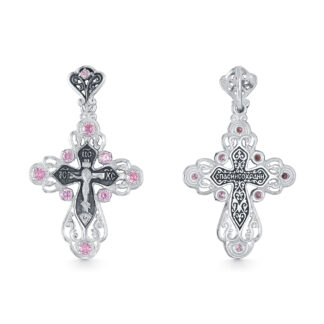 Orthodox Crucifix with Rose Crystal Accents