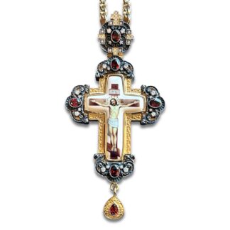 Pectoral Cross with dark accents and red stones