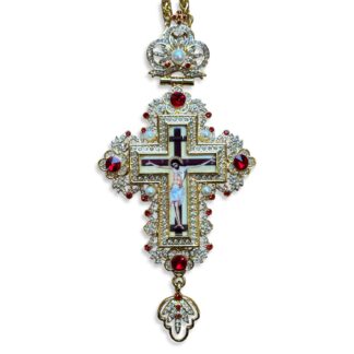 Pectoral Cross, Filagree Vine with Pearls, Red Stones