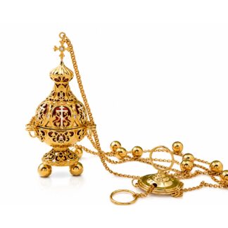 Small Ornate Gold Censer with Red Enamel