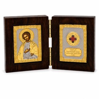 St. Alexander Nevsky Folding Travel Icon with Blessed Relic Cloth