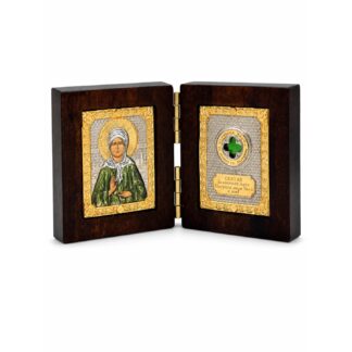 St. Matrona Folding Travel Icon with Blessed Relic Cloth