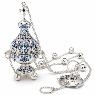 Small Ornate Silver Censer with Blue Enamel